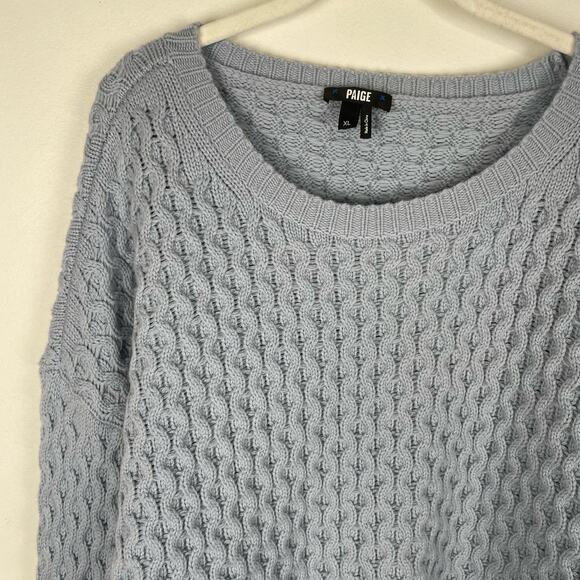 PAIGE Olette Wool Blend Chunky Boxy Crewneck Sweater Vintage Sky Blue Sz XL NWOT - Picture 12 of 15